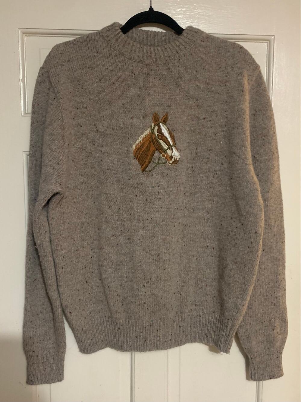 Vintage 70s Lord Jeff Mountain Marls Wool Horse Sweater Mens L Gray Crewneck USA - Picture 2 of 9